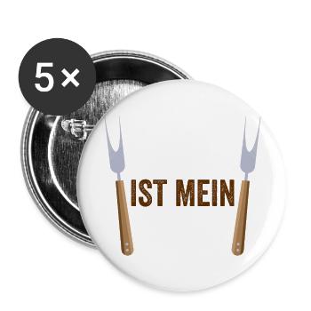 Fleisch ist mein Gemüse BBQ Grillen Sommer Steak - Buttons groß 56 mm (5er Pack) - Weiß - Vorne