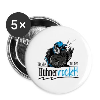 Mit Hühnern rocken - Buttons groß 56 mm (5er Pack) - Weiß - Vorne