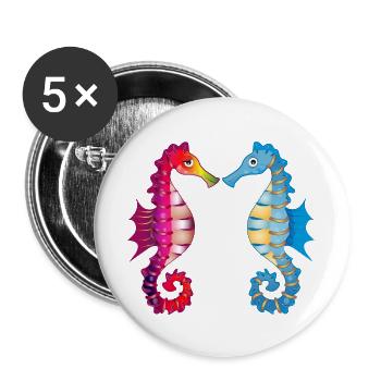 zwei zauberhafte Seepferdchen in Liebe verbunden - Buttons groß 56 mm (5er Pack) - Weiß - Vorne