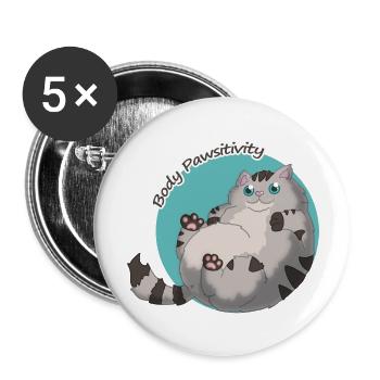 Body Pawsitivity Cat blue - Buttons groß 56 mm (5er Pack) - Weiß - Vorne