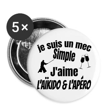 aïkido et apéro - Lot de 5 grands badges (56 mm) - blanc - Devant