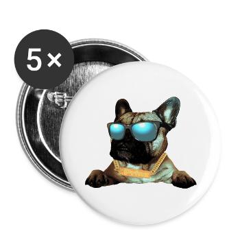 Frenchie, Bully, Français Bulldog, chien mignon - Lot de 5 grands badges (56 mm) - blanc - Devant