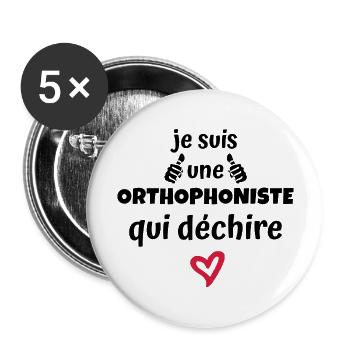 orthophoniste qui déchire / cadeau orthophoniste - Lot de 5 grands badges (56 mm) - blanc - Devant