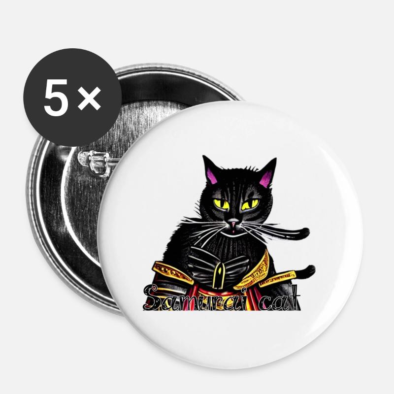 Samurai cat with gold armor - Buttons large 2.2''/56 mm (5-pack) - white