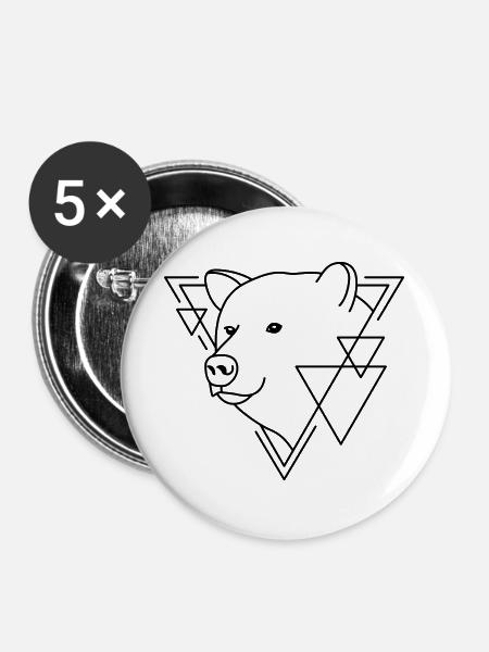 Bear in Geometric Shape - Line Art Design - Buttons large 2.2''/56 mm (5-pack) - white