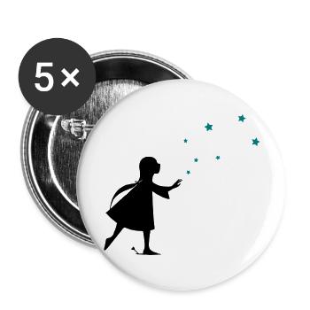 Mädchen und Stars - Buttons groß 56 mm (5er Pack) - Weiß - Vorne