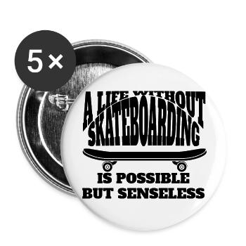 Skateboard Skater Skateboarding Skating Longboard - Buttons large 2.2''/56 mm (5-pack) - white - Front