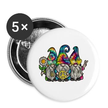 Hippie Gnomes Peace Tie Dye - Buttons groß 56 mm (5er Pack) - Weiß - Vorne