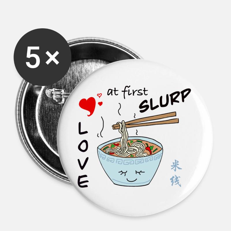 Reisnudeln Valentinstag - Buttons groß 56 mm (5er Pack) - Weiß