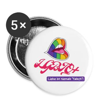 LGBTQ+ - T-Shirt - Buttons groß 56 mm (5er Pack) - Weiß - Vorne