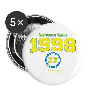 Super chemise 1998 pour hommes femmes 25 ans 25ème - Lot de 5 grands badges (56 mm) - blanc - Devant