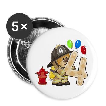 Pompiers chien quatre ballon célébration 4 ans - Lot de 5 grands badges (56 mm) - blanc - Devant