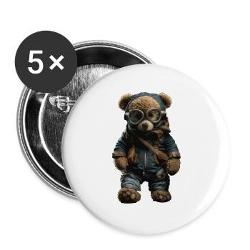 Masken Teddy Bär dunkel - Buttons groß 56 mm (5er Pack) - Weiß - Vorne