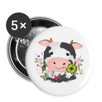 cute cow with shamrock for farm fans - Buttons large 2.2''/56 mm (5-pack) - white - Front