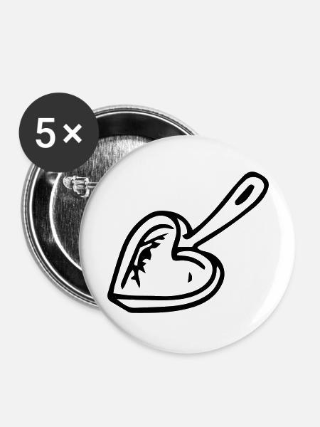 Hobbykoch Pfanne Herzform Geschenkidee - Buttons groß 56 mm (5er Pack) - Weiß