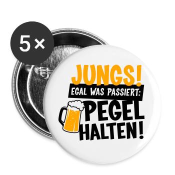 Jungs Pegel halten Party - Buttons groß 56 mm (5er Pack) - Weiß - Vorne