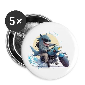 Nok the biker shark - Buttons large 2.2''/56 mm (5-pack) - white - Front