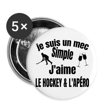 hockey et apéro - Lot de 5 grands badges (56 mm) - blanc - Devant