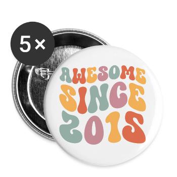 2015 Vintage Anniversaire Groovy Vintage Rétro - Lot de 5 grands badges (56 mm) - blanc - Devant