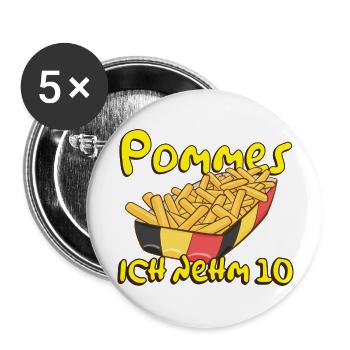 Pommes Ich nehm 10 Frites Geschenk Lustig - Buttons groß 56 mm (5er Pack) - Weiß - Vorne