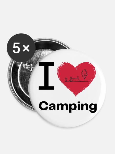 I LOVE Camping - Buttons groß 56 mm (5er Pack) - Weiß