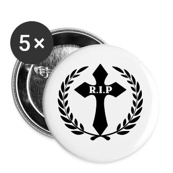 Kreuz im Lorbeerkranz RIP - Buttons groß 56 mm (5er Pack) - Weiß - Vorne