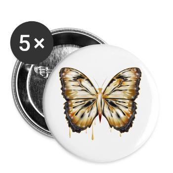 Papillon brillant doré dessiné à la main - Lot de 5 grands badges (56 mm) - blanc - Devant
