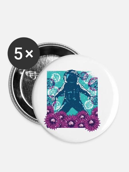 Astronaut Flowers - Mond & Weltall - Buttons groß 56 mm (5er Pack) - Weiß