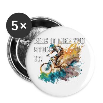 Mountainbike - Ride it like you stole it - MTB Fun - Buttons large 2.2''/56 mm (5-pack) - white - Front