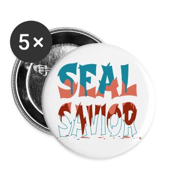 eumetopias jubatus statement bday foka mammal - Buttons groß 56 mm (5er Pack) - Weiß - Vorne
