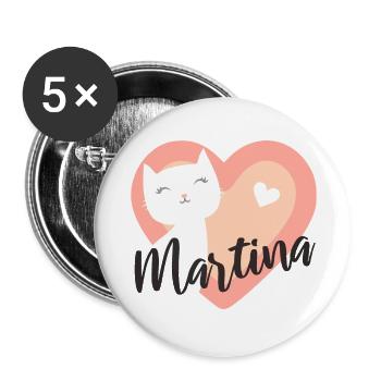 Martina Name Vorname Kätzchen - Buttons groß 56 mm (5er Pack) - Weiß - Vorne