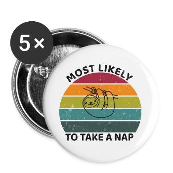 Most likely to take a nap - Sloth - Buttons large 2.2''/56 mm (5-pack) - white - Front