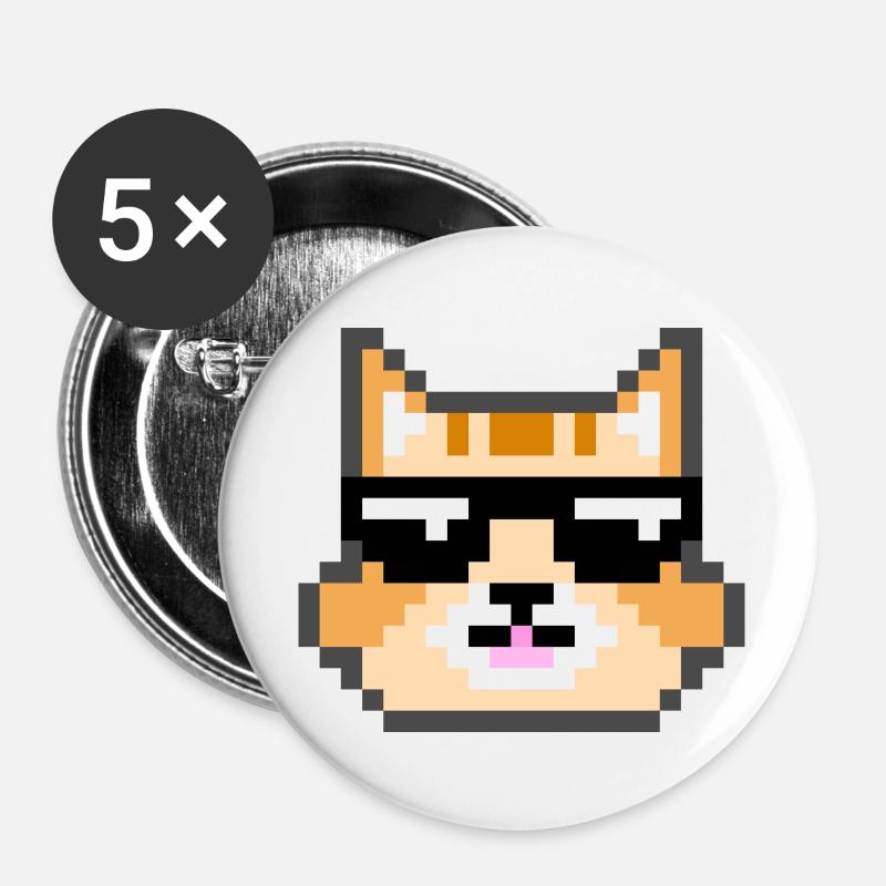 Cat with sunglasses - Buttons large 2.2''/56 mm (5-pack) - white