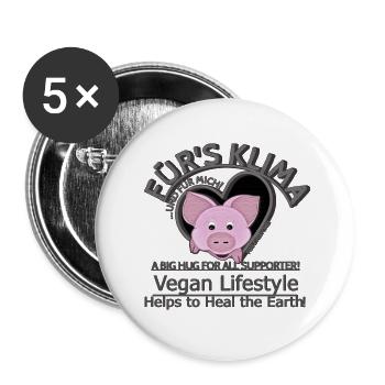 Schweinchen weibl. Vegan Klima SabineVegan - Buttons groß 56 mm (5er Pack) - Weiß - Vorne