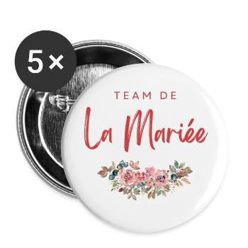 evjf humour team bride de la mariée - Lot de 5 grands badges (56 mm) - blanc - Devant