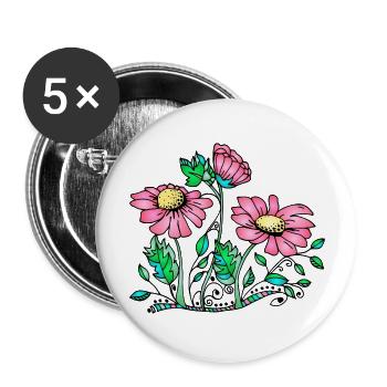 Fleur - Lot de 5 grands badges (56 mm) - blanc - Devant