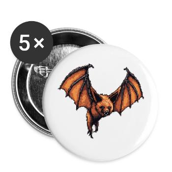 Flughund Pixelart in alter 8 Bit Manier und Look - Buttons groß 56 mm (5er Pack) - Weiß - Vorne