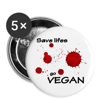 Save lifes go vegan - Lot de 5 grands badges (56 mm) - blanc - Devant