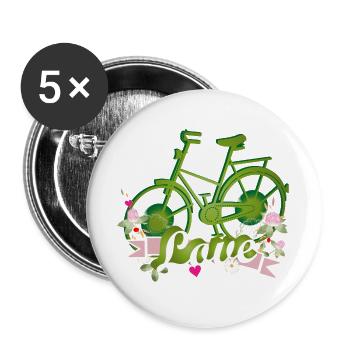 grünes Fahrrad mit ganz viel Liebe gestaltet - Buttons groß 56 mm (5er Pack) - Weiß - Vorne