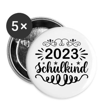 Schulkind 2023 Erste Klasse Erstklässler - Buttons groß 56 mm (5er Pack) - Weiß - Vorne