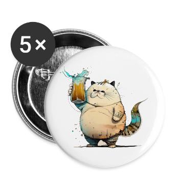 Big funny cat drinks beer - Buttons large 2.2''/56 mm (5-pack) - white - Front