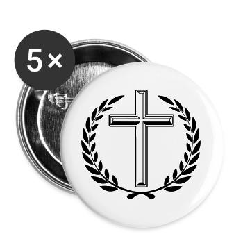 Cross laurel wreath - Buttons large 2.2''/56 mm (5-pack) - white - Front