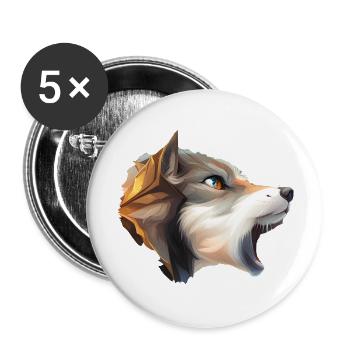 Loup - Lot de 5 grands badges (56 mm) - blanc - Devant