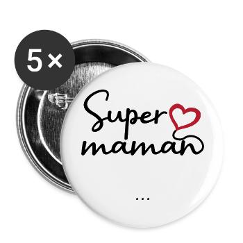 Super maman personnalisés - Lot de 5 grands badges (56 mm) - blanc - Devant