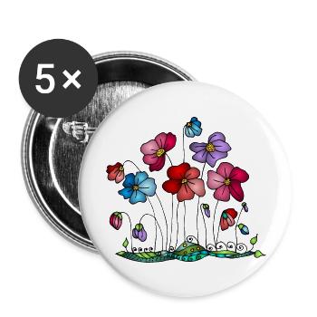 Fleur - Lot de 5 grands badges (56 mm) - blanc - Devant