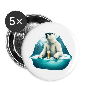 Cool polar bear with beer and sunglasses - Buttons large 2.2''/56 mm (5-pack) - white - Front