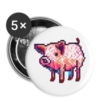 8 Bit Schwein in retro Pixel Grafik - Buttons groß 56 mm (5er Pack) - Weiß - Vorne