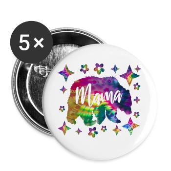 Mama Bär Batik Tie Dye - Buttons groß 56 mm (5er Pack) - Weiß - Vorne