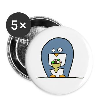 Pinguin mit Eiscreme - Buttons groß 56 mm (5er Pack) - Weiß - Vorne