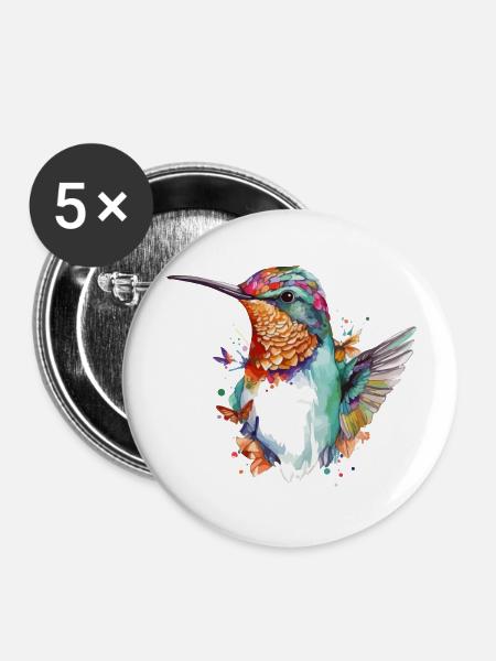 Mimi der Kolibri - Buttons groß 56 mm (5er Pack) - Weiß